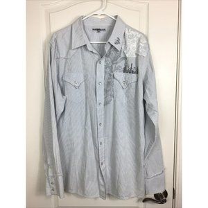Manchester Ltd Men’s Gray Western Pearl Snap Shirt, 100% Cotton, Sz XL